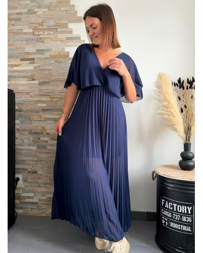 LOUISON | Robe longue plissée bleu marine