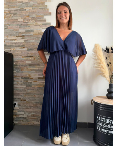 LOUISON | Robe longue plissée bleu marine