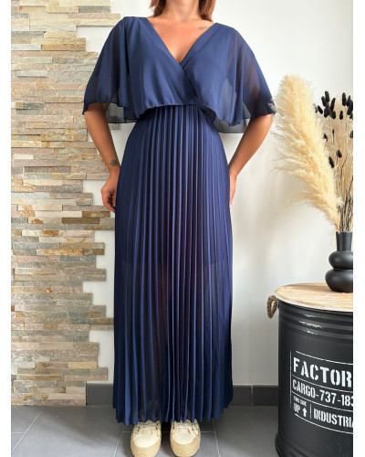 LOUISON | Robe longue plissée bleu marine