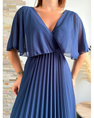 LOUISON | Robe longue plissée bleu marine