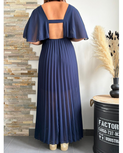 LOUISON | Robe longue plissée bleu marine