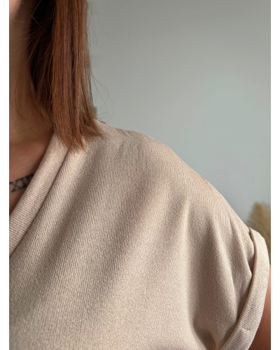 RUBEN | Tee-shirt beige col v légèrement irisé