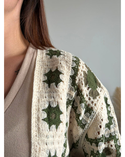 FLORENCE | Veste macramé kaki et écrue