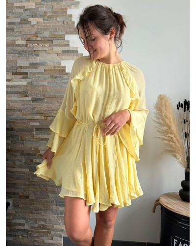 BETTANY | Robe jaune beurre fluide à volants