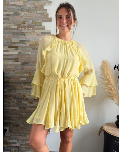 BETTANY | Robe jaune beurre fluide à volants