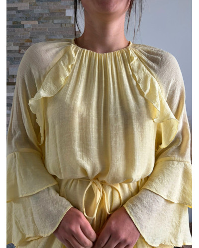 BETTANY | Robe jaune beurre fluide à volants