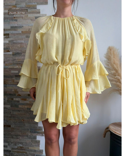BETTANY | Robe jaune beurre fluide à volants