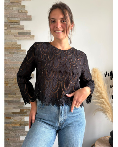 EGLANTINE | Blouse en crochet noir