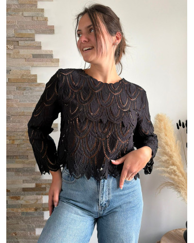 EGLANTINE | Blouse en crochet noir