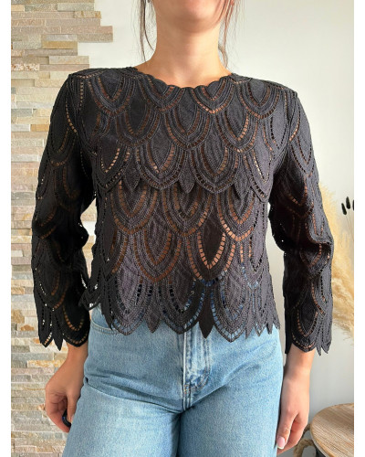 EGLANTINE | Blouse en crochet noir