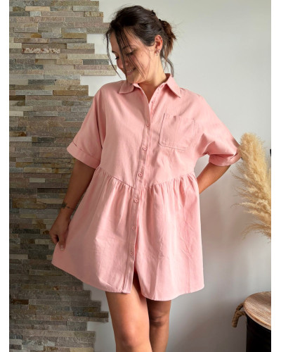 REBECCA | Robe en jean rose coupe large