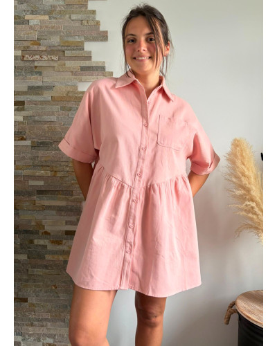 REBECCA | Robe en jean rose coupe large