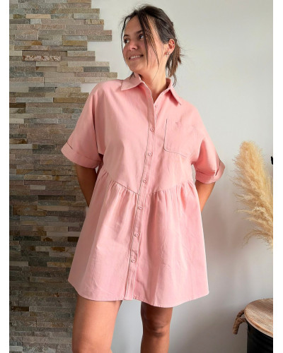 REBECCA | Robe en jean rose coupe large