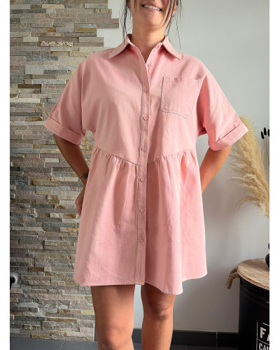 REBECCA | Robe en jean rose coupe large