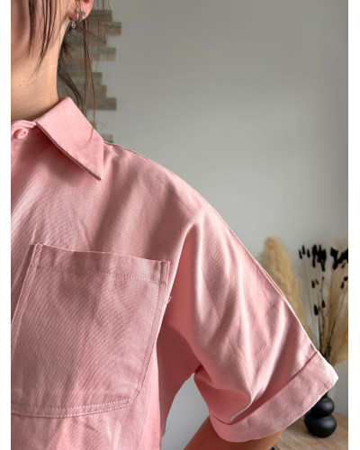 REBECCA | Robe en jean rose coupe large