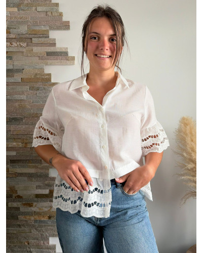 MARINE | Chemise blanche bohème volants brodés