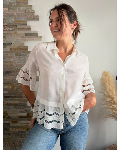 MARINE | Chemise blanche bohème volants brodés