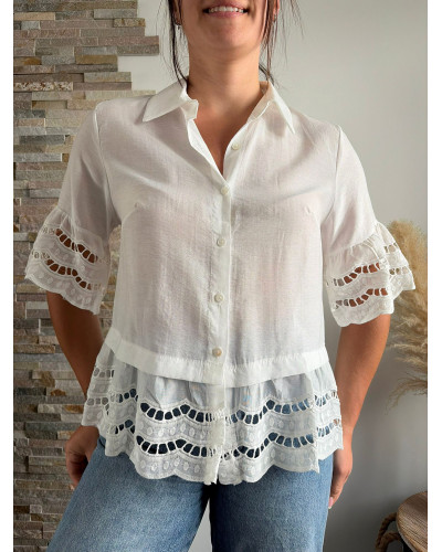 MARINE | Chemise blanche bohème volants brodés