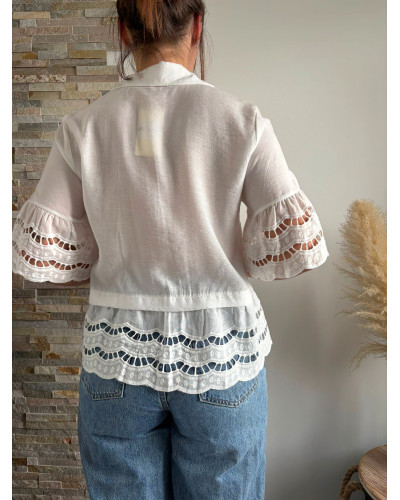 MARINE | Chemise blanche bohème volants brodés