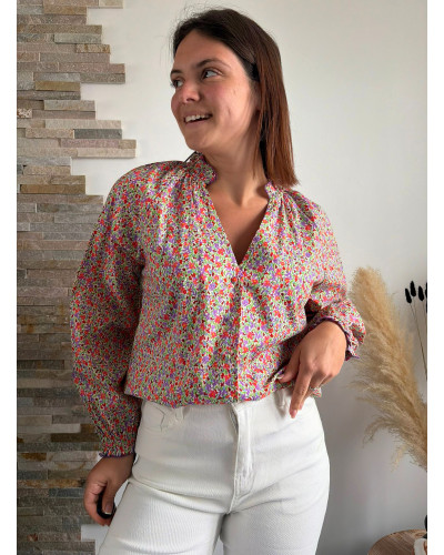 BLANDINE | Blouse liberty violet et rouge