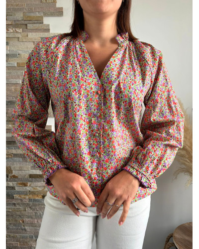 BLANDINE | Blouse liberty violet et rouge