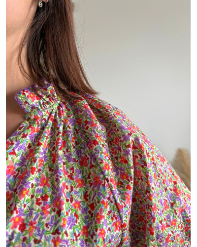 BLANDINE | Blouse liberty violet et rouge