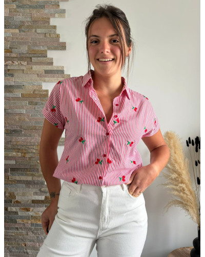 NELLE | Chemisette rayée rouge cerise