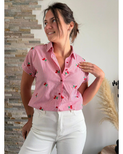NELLE | Chemisette rayée rouge cerise