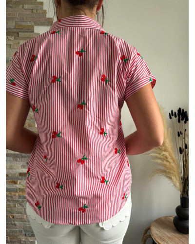 NELLE | Chemisette rayée rouge cerise