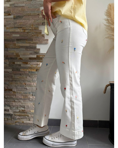YOHAN | Jean blanc broderie fleurie