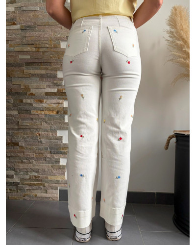 YOHAN | Jean blanc broderie fleurie