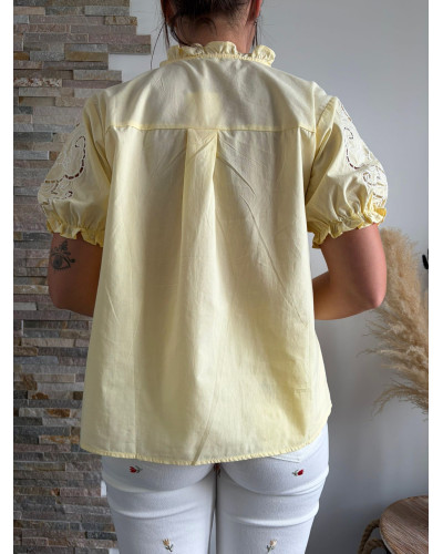 CECILE | Blouse manche courte jaune broderie