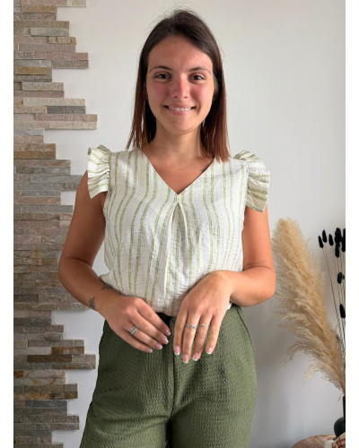 MAEVA | Blouse écrue à rayures kaki