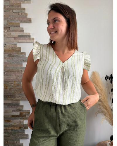 MAEVA | Blouse écrue à rayures kaki
