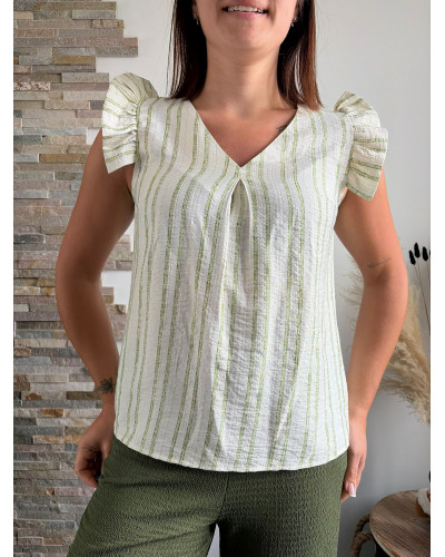 MAEVA | Blouse écrue à rayures kaki