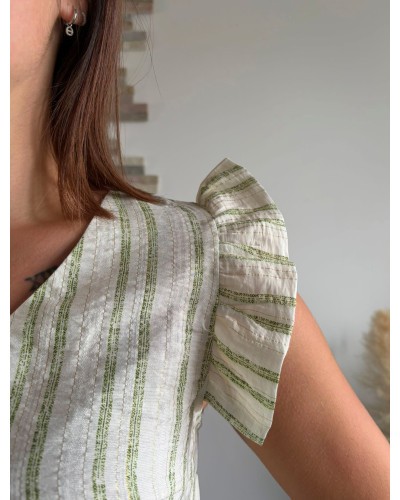 MAEVA | Blouse écrue à rayures kaki