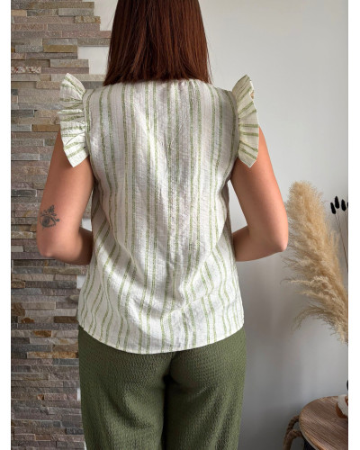 MAEVA | Blouse écrue à rayures kaki