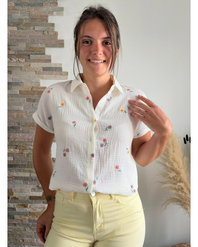 CLAIRE | Chemisette gaze de coton broderie fleurie