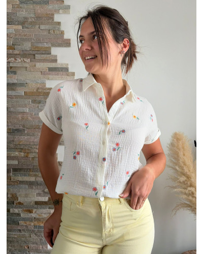 CLAIRE | Chemisette gaze de coton broderie fleurie