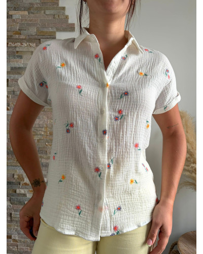 CLAIRE | Chemisette gaze de coton broderie fleurie