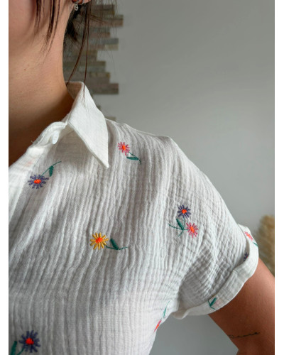 CLAIRE | Chemisette gaze de coton broderie fleurie