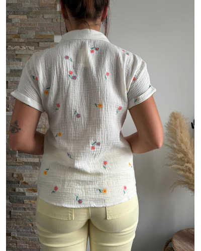CLAIRE | Chemisette gaze de coton broderie fleurie