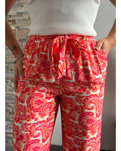 EDOUARD | Pantalon fluide large motif rose et rouge