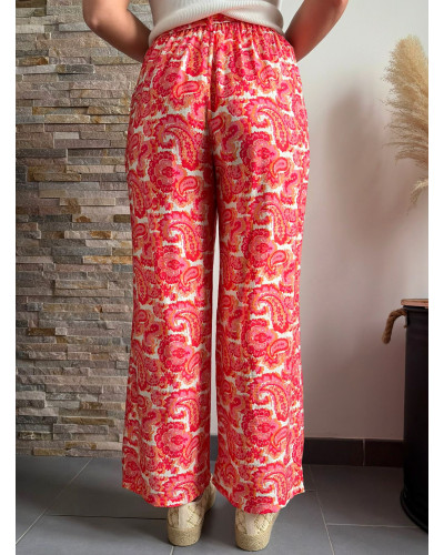 EDOUARD | Pantalon fluide large motif rose et rouge