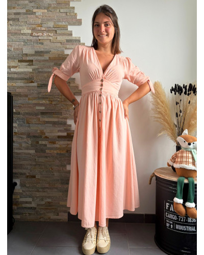 SHANNA | Robe longue rose boutonnée