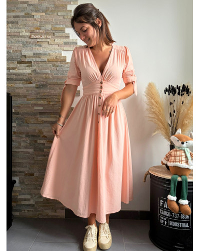 SHANNA | Robe longue rose boutonnée