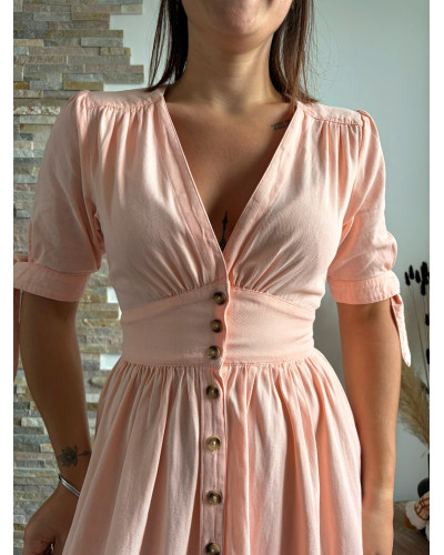 SHANNA | Robe longue rose boutonnée