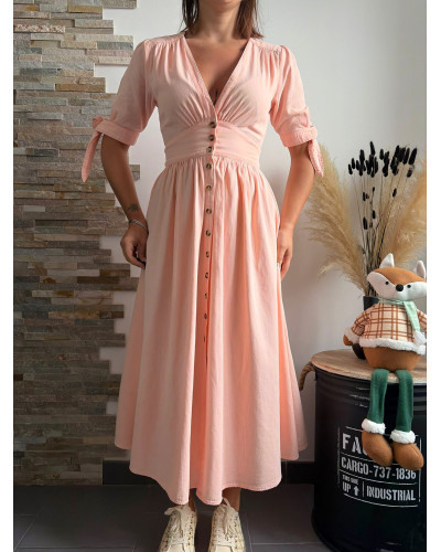SHANNA | Robe longue rose boutonnée