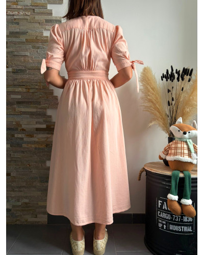 SHANNA | Robe longue rose boutonnée