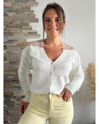 ARNOLD | Gilet blanc détail dentelle sur les épaules